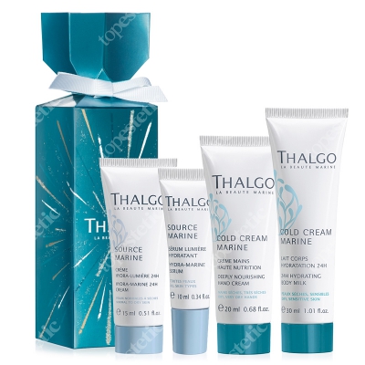 Thalgo Hydration Crackers 2019 ZESTAW Krem nawilżający 15 ml + Serum nawilżające 10 ml + Mleczko do ciała 30 ml + Krem odżywczy 20 ml