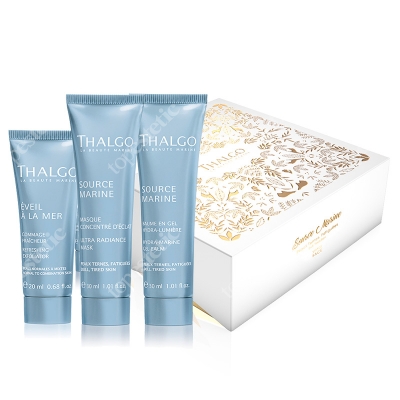 Thalgo Radiance Discovery Gift Box 2018 ZESTAW Rozświetlająco-nawilżający żel-balsam 30 ml + Rozświetlająco-odmładzająca maska 30 ml + Odświeżający peeling 20 ml