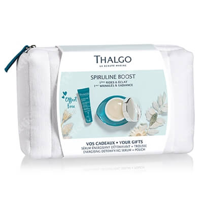 Thalgo Spiruline Boost Set ZESTAW Energetyzujący żel - krem 50 ml + Serum energetyzująco - dotleniające 10 ml + Kosmetyczka