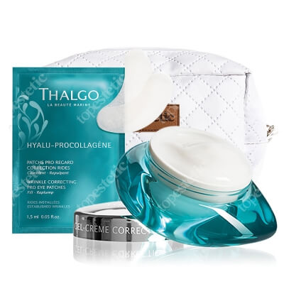 Thalgo Wrinkle Correcting Gel-Cream + Wrinkle Correcting Eye Pro Patches ZESTAW Przeciwzmarszczkowy żel - krem 50 ml + Płatki na okolice oczu 8 x 2 szt + Kosmetyczka