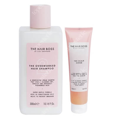 The Hair Boss Basic Hair Care ZESTAW Peeling do skóry głowy 150 ml + Szampon do włosów przeciążonych 300 ml