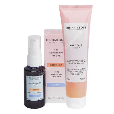 The Hair Boss Bestseller Set ZESTAW Peeling do skóry głowy 150 ml + Kropelki korygujące kolor blond 50 ml