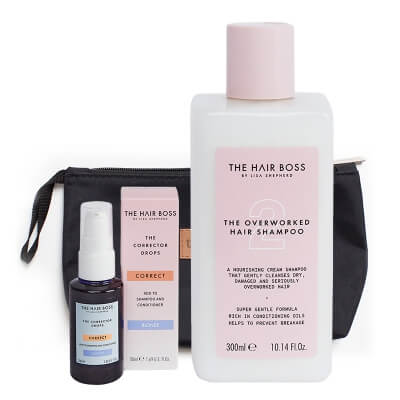 The Hair Boss Favorite Set ZESTAW Szampon 300 ml + Kropelki korygujące kolor blond 50 ml + Kosmetyczka 1 szt