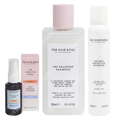 The Hair Boss Hair Set ZESTAW Szampon 300 ml + Kropelki korygujące kolor blond 50 ml + Termoochronny lakier do włosów 200 ml