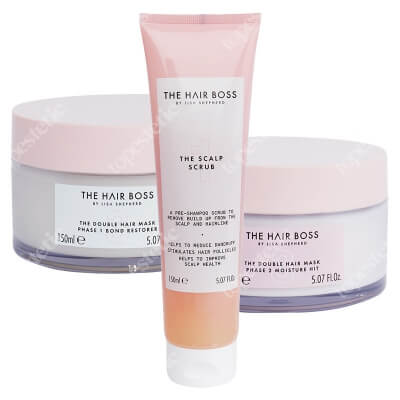 The Hair Boss Scalp Scrub + Double Mask ZESTAW Peeling do skóry głowy 150 ml + Maska keratynowa o podwójnym działaniu 2x150 ml