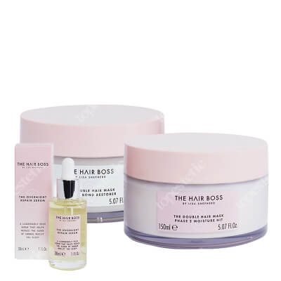 The Hair Boss Total Repair Hair ZESTAW Maska keratynowa o podwójnym działaniu 2x150 ml + Serum odbudowujące na noc 30 ml