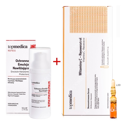 topmedica Emulsion Hidratante Protectora + Vitamina C - Resveratrol ZESTAW Ochronna Emulsja Nawilżająca 50 ml + Witamina C - Resweratrol 10 x 2ml