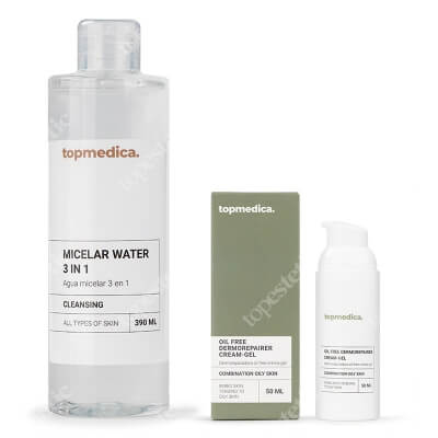 topmedica Demakijaż i Nawilżenie ZESTAW Krem - żel naprawczy 50 ml + Woda micelarna 3 w 1, 390 ml