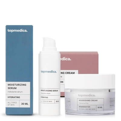 topmedica Pielęgnacja Skóry Suchej ZESTAW Lekkie serum nawilżające z polisacharydami i ramnozą dla każdego typu cery 30 ml + Krem odbudowujący z betainą do cery suchej 50 ml