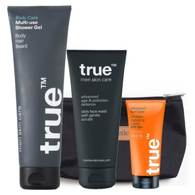 True Face Wash + Cream SPF 50+ + Shower Gel ZESTAW Żel do mycia twarzy 100 ml + Krem SPF 50+ 50 ml + Żel pod prysznic 3w1 250 ml + Kosmetyczka 1 szt