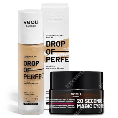 Veoli Botanica 20 Seconds Magic Eye Treatment + Drop of Perfection Golden Beige ZESTAW Serum pod oczy i na powieki 15 ml + Wygładzająco-kryjący krem BB o lekkiej formule z kwasem hialuronowym (kolor golden beige 3) 30 ml