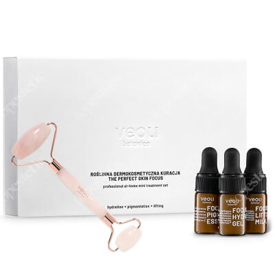 Veoli Botanica A Rolling Stone + Mini Trio ZESTAW Masażer do twarzy z różowego kwarcu 1 szt + Trzy mini serum 3 x 3 ml