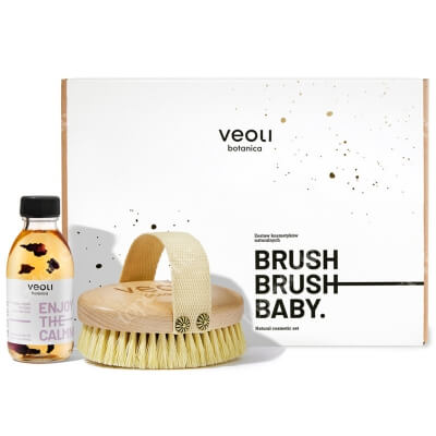 Veoli Botanica Brush Brush Baby ZESTAW Szczotka z agawy do masażu ciała 1 szt + Relaksujący olejek do ciała z płatkami róży 150 ml