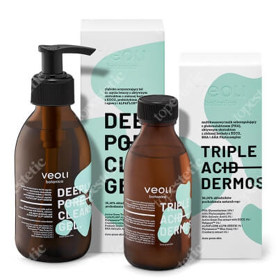 Veoli Botanica Deeply Pore Cleansing Gel + Triple Acid Dermosolution ZESTAW Głęboko oczyszczający żel do mycia twarzy 200 ml + Multikwasowy tonik seboregulujący 150 ml