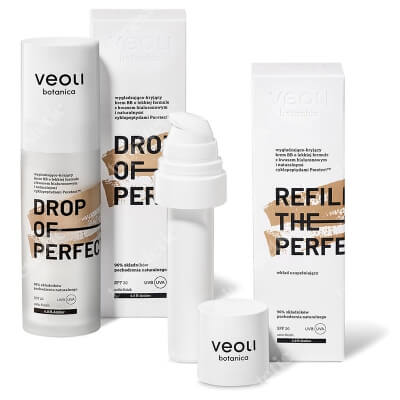Veoli Botanica Drop of Perfection Amber + Refill ZESTAW Wygładzająco-kryjący krem BB o lekkiej formule z kwasem hialuronowym (kolor amber 4) 30 ml + uzupełnienie 30 ml