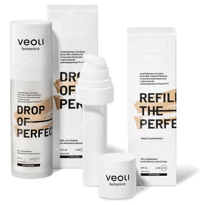 Veoli Botanica Drop of Perfection Vanilla + Refill ZESTAW Wygładzająco-kryjący krem BB o lekkiej formule z kwasem hialuronowym (kolor vanilla 2) 30 ml + uzupełnienie 30 ml