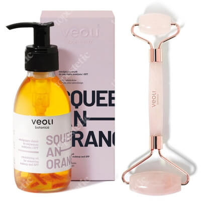 Veoli Botanica Emulsifying oil for removing makeup i SPF + A Rolling Stone ZESTAW Emulgujący olejek do zmywania makijażu i SPF 132,7 g + Masażer do twarzy z różowego kwarcu