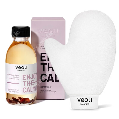 Veoli Botanica Enjoy The Calmness + I gLove Peel ZESTAW Relaksujący olejek do ciała z płatkami róży 150 ml + Rękawica peelingująca do ciała 1 szt