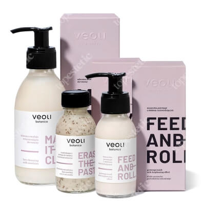 Veoli Botanica Feed And Roll + Erase The Past + Make It Clear ZESTAW Maseczka gommage 90 ml + Wygładzający peeling do twarzy 90 ml + Mleczna emulsja 200 ml