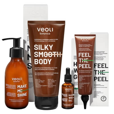Veoli Botanica Hair Care Set ZESTAW Peeling do skalpu 150 ml + Wcierka do skalpu 50 ml + Maska laminująca do włosów 140 ml + Maska do ciała w formie peelingi 180 ml gratis
