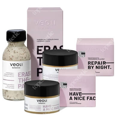 Veoli Botanica Have A Nice Face + Repair By Night + Erase The Past ZESTAW Krem do twarzy na dzień 50 ml + Krem do twarzy na noc 50 ml + Wygładzający peeling do twarzy 90 ml