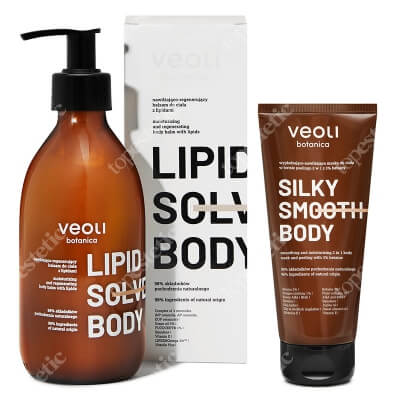 Veoli Botanica Silky Smooth Lipid Body Set ZESTAW wygładzająco - nawilżająca maska do ciała w formie peelingu 2w1 180 ml + Nawilżająco - regenerujący balsam do ciała 290 ml