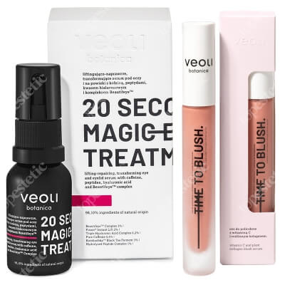 Veoli Botanica Time to Blush + 20 Seconds Magic Eye Treatment ZESTAW Kremowy róż do policzków z witaminą C i roślinnym kolagenem 10 ml + Serum pod oczy i na powieki 15 ml