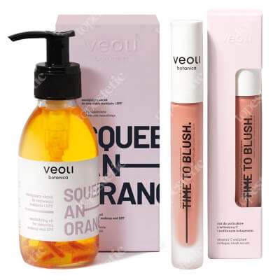 Veoli Botanica Time to Blush + Emulsifying Oil for Removing Makeup and SPF ZESTAW Kremowy róż do policzków z witaminą C i roślinnym kolagenem 10 ml + Emulgujący olejek do zmywania makijażu i SPF 132,7 g