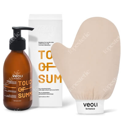 Veoli Botanica Touch Of Summer + I gLove Tan ZESTAW Brązujący balsam do ciała z ekstraktem z alg i masłem kakaowym 195 ml + Rękawica do aplikacji produktów brązujących 1 szt