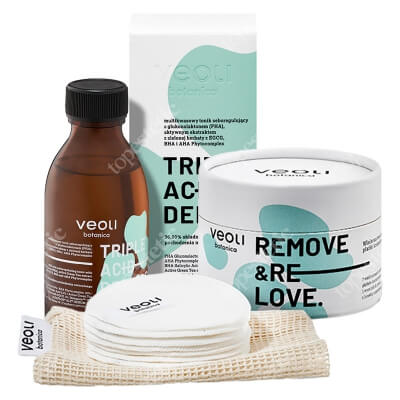 Veoli Botanica Triple Acid Dermosolution + Remove And Relove ZESTAW Multikwasowy tonik seboregulujący 150 ml + Wielorazowe bambusowe płatki kosmetyczne 7 szt