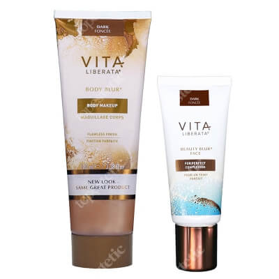 Vita Liberata Beauty Blur Face + Body Blur Flawless Finish ZESTAW Tonujący krem do twarzy 30 ml (kolor latte dark) + Zmywalny make-up do ciała 100 ml (kolor dark)