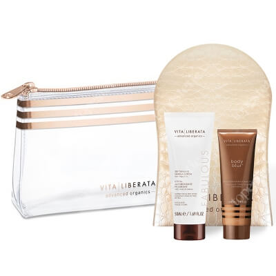 Vita Liberata Beauty To Go Kit ZESTAW Bronzer do ciała - kolor Latte 30 ml + Balsam stopniowo samoopalający 50 ml + Bardzo miękka rękawiczka do aplikacji