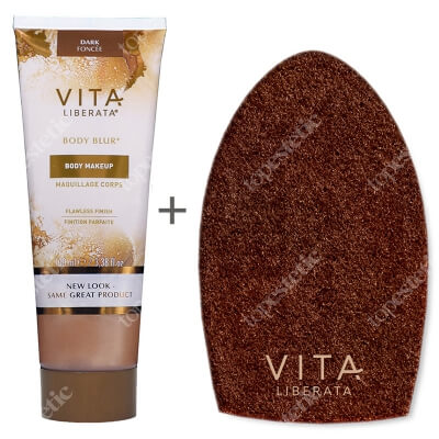 Vita Liberata Body Blur Flawless Finish + Dual Sided Luxury Velvet Tanning Mitt ZESTAW Zmywalny make-up do ciała 100 ml (kolor dark) + Dwustronna rękawica do aplikacji 1 szt