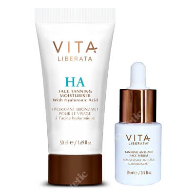 Vita Liberata Hyaluronic and Anti-Age Care ZESTAW Nawilżający kwas hialuronowy do twarzy z opalenizną 50 ml + Samoopalające przeciwstarzeniowe serum do twarzy 15 ml