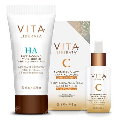 Vita Liberata Sunkissed Glow Tanning Drops with Vitamin C + Hyaluronic Acid Face Moisturiser with Tan ZESTAW Kropelki do opalania z witaminą C 30 ml + Nawilżający kwas hialuronowy do twarzy z opalenizną 50 ml