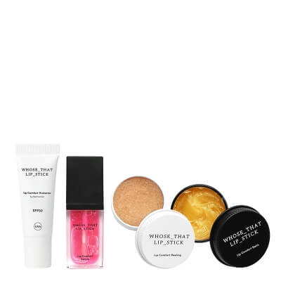Whose That Lip Stick Bestseller Set + Peeling GRATIS ZESTAW Ochronny balsam do ust SPF 50 10 ml + Aksamitny balsam 15 ml + Bogate, odżywcze serum 7 ml + Komfortowy peeling 15 ml