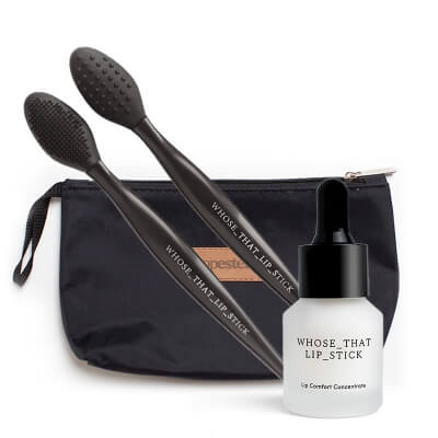 Whose That Lip Stick Lip Comfort Massager + Lip Comfort Concentrate ZESTAW Dwustronny masażer 1 szt. + Serum 13 ml + Kosmetyczka 1 szt