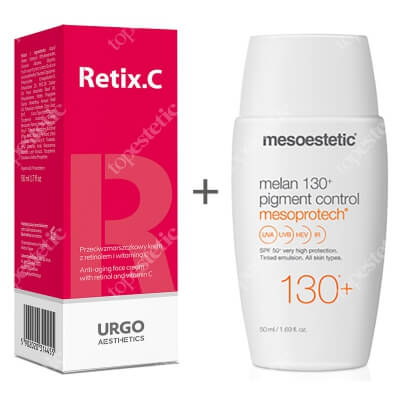 Retix C Retix C + Mesoprotech Melan 130+ ZESTAW Przeciwzmarszczkowy krem z retinolem i witaminą C 50 ml + Fluid koloryzujacy SPF50+ 50 ml