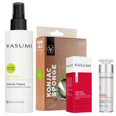Yasumi Aloe Vera Konjac Sponge S + Facial Toner + Mamushi ARG Cream ZESTAW Gąbka z aloesem + Tonik 200 ml + Krem z argireliną 50 ml