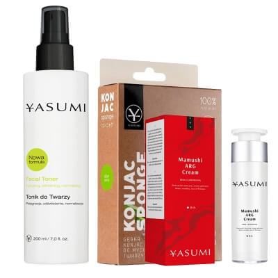 Yasumi Aloe Vera Konjac Sponge S + Facial Toner + Mamushi ARG Cream ZESTAW Gąbka z aloesem + Tonik 200 ml + Krem z argireliną 50 ml