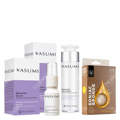 Yasumi Bakuchiol Set ZESTAW Gąbka z kolagenem + Serum BAKUCHIOL 15 ml + Krem na dzień BAKUCHIOL 50ml