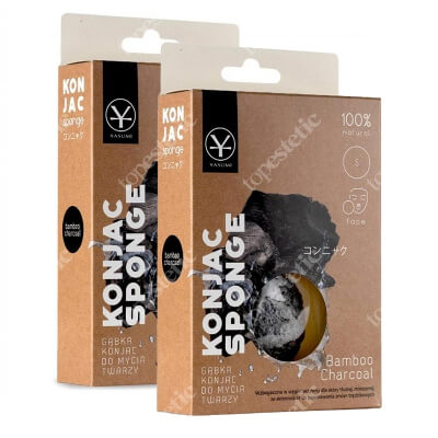 Yasumi Bambo Charcoal Konjac Sponge For Men S x 2 ZESTAW Gąbka do mycia twarzy z aktywnym węglem dla mężczyzn S x 2