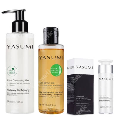 Yasumi Bright Touch Set ZESTAW Ryżowy olejek do demakijażu 100 ml + Żel do mycia twarzy 200 ml + Krem na przebarwienia 50 ml
