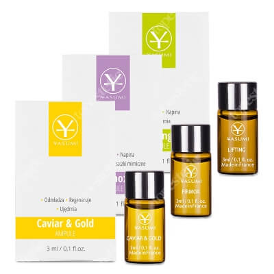 Yasumi Caviar&Gold + Firmox + Lifting ZESTAW Ampułka ze złotem i kawiorem 3 ml + Ampułka z efektem jadu żmii 3 ml + Ampułka silnie liftingująca 3 ml