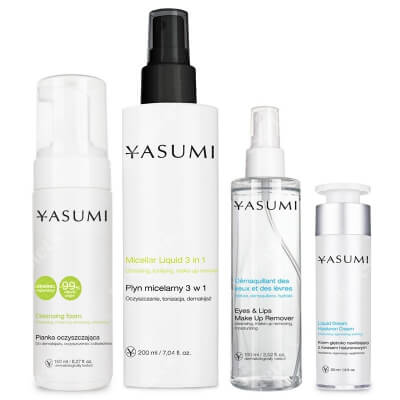 Yasumi Daily Care Set ZESTAW Płyn micelarny 200 ml + Płyn do demakijażu oczu i ust 100 ml+ Pianka 150 ml + Głęboko nawilżający krem 50 ml