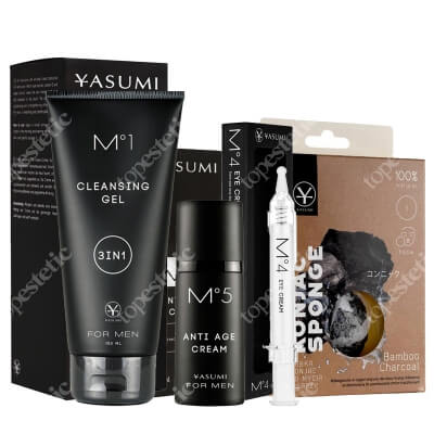 Yasumi Essential Set for Men ZESTAW Żel oczyszczający 150 ml + Krem przeciwzmarszczkowy 50 ml + Krem pod oczy 10 ml + Gąbka do mycia twarzy 1 szt