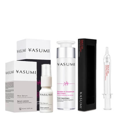 Yasumi Eyes & Lips Contour Cream + Rice Serum + Sensitive & Couperose Skin Cream ZESTAW Krem pod oczy 10 ml + Serum ryżowe 15 ml + Łagodzący krem na naczynka 50 ml