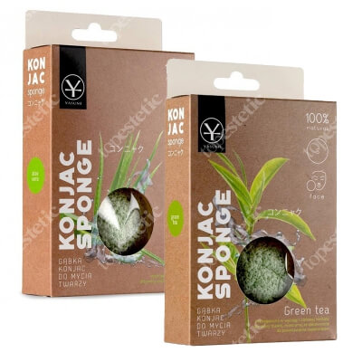 Yasumi Green Tea Konjac Sponge S + Aloe Vera Konjac Sponge S ZESTAW Gąbka z zieloną herbatą + Gąbka z aloesem 