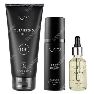 Yasumi Men BOX ZESTAW Naturalny olejek do pielęgnacji brody i wąsów 30 ml + Wielozadaniowy żel oczyszczający 150 ml + Łagodzący kremo-żel po goleniu 75 ml