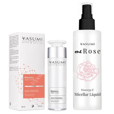 Yasumi meRose Micellar Liquid + Melano Night Cream ZESTAW Płyn micelarny 200 ml + Rozjaśniająco – ochronny krem na noc dla skóry z przebarwieniami 50 ml